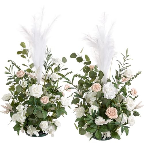 Ling's moment 41" Tall Free Standing Artificial Flowers Arrangements 2 pcs, Wedding Arch Altar Stage Decorations White Sage for Spring Ceremony Reception Rose Fake Floral Party Outdoor Garden Decor - color: Wht-white & Sage