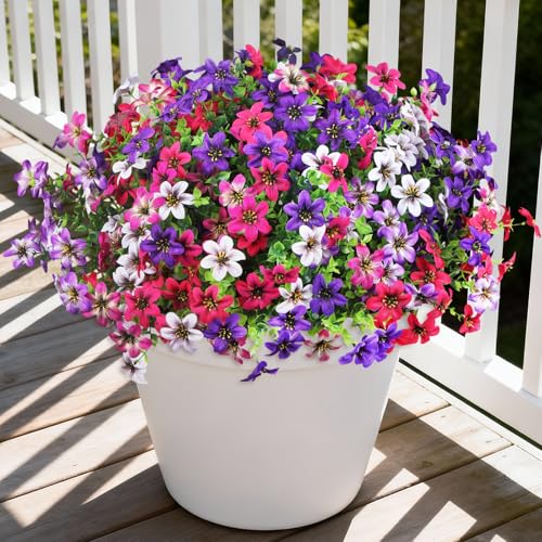 Artificial Flowers for Outdoor Fake Plants Spring Decoration, 12 Bundles Realistic Faux Flower Silk Daisy Plastic Bouquet UV Resistant for Outside Porch Patio Balcony Planter Yard Garden Home Decor - color: Multicolor Blend 1