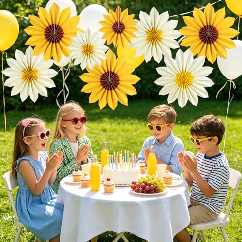 EASY JOY 9PCS Sunflower Party Decorations Sunflower Paper Fans Yellow Birthday Decorations Hanging Paper Flower Fan for Women for Summer Baby Shower Bulletin Board Decorations - color: Flower-6