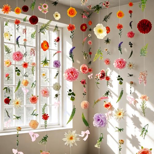 Livole 6Pcs 36Ft Hanging Flower Garland with Bow Wildflower Garlands Backdrop Silk Artificial Fake Floral Vines for Wedding Bridal Party Birthday Arch Wall Home Garden Decor - color: Purple Wildflower, size: 6Pcs