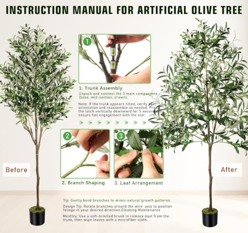 Olive Trees Artificial Indoor, 6FT Faux Olive Tree with Black Planter, Tall Fake Tree with Artificial Moss Natural Trunk Realistic Fruits for Home Office Decor Indoor