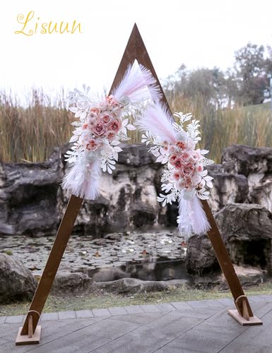Lisuun Wedding Arch Flowers, Artificial Flowers for Decoration, Large Flower Swag for Boho Styles Wedding Ceremony Floral Decor - Pack of 2 - color: Salmon Pink&pampas White