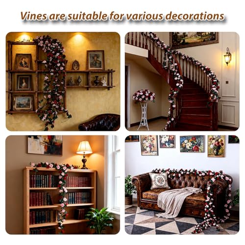 Miracliy 8Pcs 66FT Red Flower Garland, Orange Artificial Rose Floral Vines Fake Hanging Spring Flower Garland for Wall Backdrop Wedding Arch Tea Party Door Mantle Decoration - color: Orange-8pcs