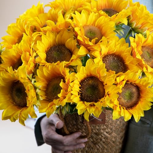 Sunflowers Artificial Flowers with Golden Yellow Long Stem Artificial Flower 10 Pcs for Home Decoration,Spring Easter Flowers,Wedding Arrangement(Golden Yellow)