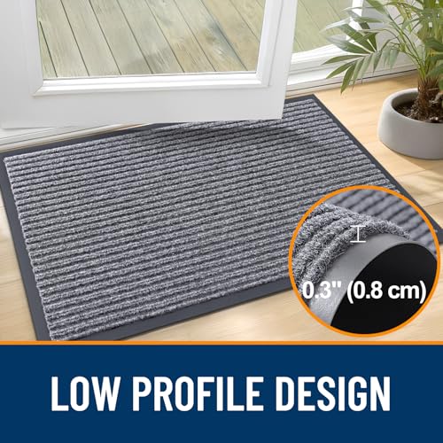 OLANLY Front Door Mat Indoor Outdoor Entrance, Waterproof Heavy Duty Doormat, Fade Resistant, Low Profile, Easy Clean Patio Porch Welcome Floor Mats for Entry, 29.5x17, Light Gray - color: Light Gray, size: 29.5" X 17"