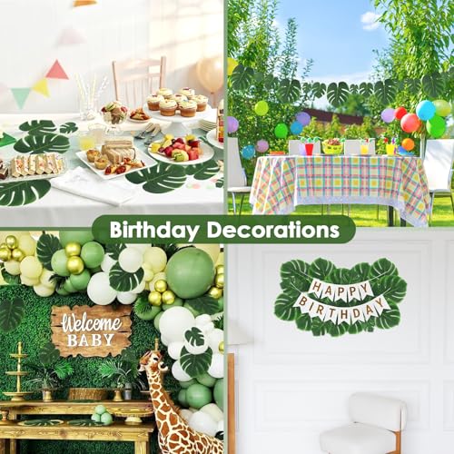 ARTKAIKE Artificial Palm Monstera Green Leaves for Birthday Party Table Decor, Realistic Tropical Fake Plants for Dinosaur/Jungle, Luau & Safari Theme Events (18, Monstera)