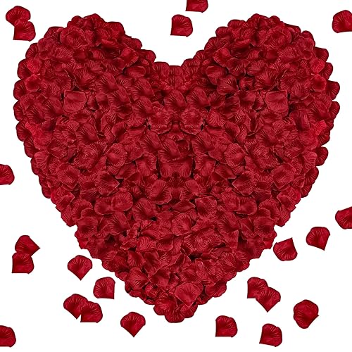 Pyrrhiax 1000Pieces Rose Petals, Artificial Flower Petals Fake Rose Petals for Romantic Night,Wedding,Proposal Anniversary Flower Decorations(Dark Red) - color: Dark Red, size: 1000pcs