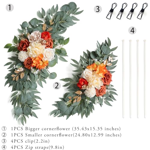 ponatia Wedding Arch Flowers (Pack of 2), Artificial Burnt Orange Wedding Flowers for Wedding Welcome Signs Decorations and Arch Flowers for Wedding Ceremony Reception (Burnt Orange & Ivory) - color: Burnt Orange & Ivory