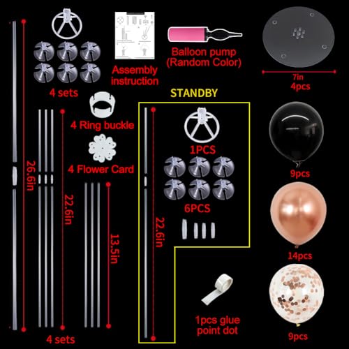 TONIFUL 4 Set Rose Gold and BlackBalloon Centerpieces for Table,Balloon Stand Kit for Bridal Shower,Class of 2026 Graduation,Wedding,Hot Girl Party Decoration,Retirement,Birthday Decorations for Women - color: Black Rose