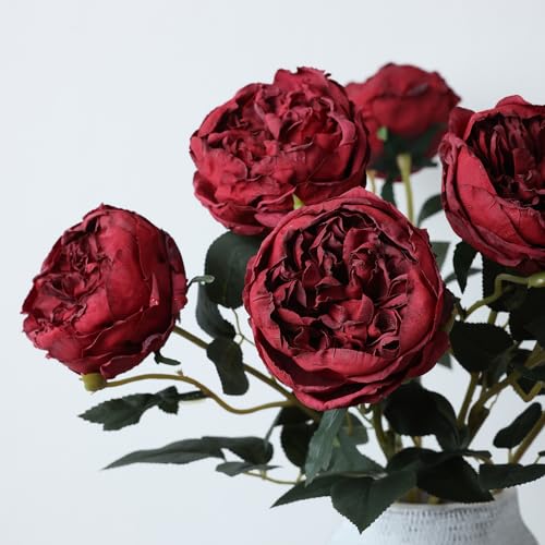 mizii 6Pcs Burnt Burgundy Artificial Roses Flowers Fake Silk Roses Flower with Long Stem for Wedding Decorations Table Centerpieces Flower Arrangement Home Decor (Burnt Burgundy) - color: Burnt Burgundy