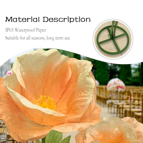 3PCS Giant Fake Artificial Flowers Indoor Decoracion Set - 80 Inchs Adjustable Waterproof 3D Paper Faux Large Flowers Outdoor Decor, Big Flower for Home Wedding Party Garden Hotel Office Backdrop - color: Champagne Gold