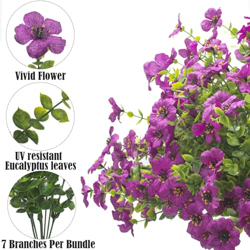Grunyia Artificial Fake Flowers for Outdoor Spring Decoration, 16 Bundles Faux Silk Colorful Daisy UV Resistant Realistic for Outside Porch Patio Home Yard Garden Planters Pots Window Box (Purple) - color: Purple