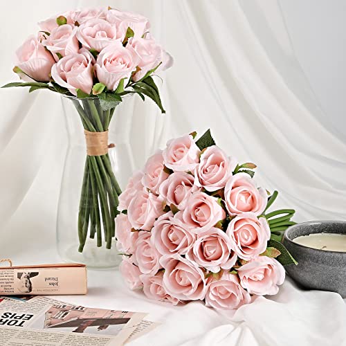 ZMZQ&flw 2 Bouquet Artificial Flowers 36 Heads Silk Pink Roses Fake Flowers Single Stem for Outdoor Bridal Wedding - color: Pink 36pcs