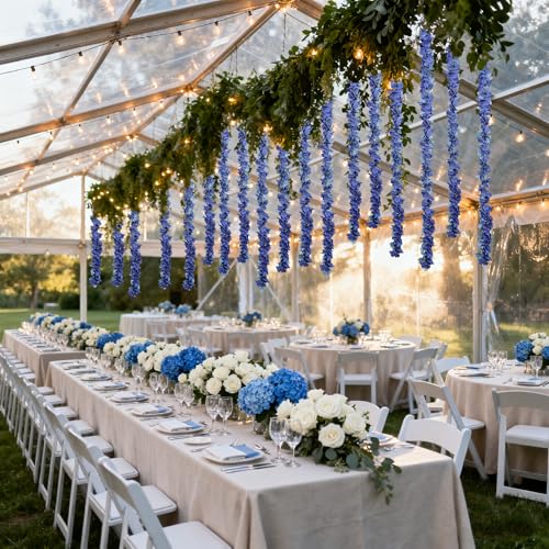 IPOPU Royal Blue Wisteria Hanging Flowers Garland 6.4FT Wisteria Garland Hanging Flowers for Decoration for Wedding Arch, Backdrop, Garden Party Decor, 3 PCS (Royal Blue) - color: Royal Blue