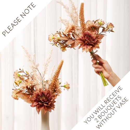 Joeabor Fake Flower Bouquet, Faux Flower Arrangement for Decorating Kitchens, Bedrooms, Bathrooms, Realistic Artificial Flowers Made of Silk & Plastic, Floral Decoration with Dahlia & Small Blossoms - color: Dark Coffee & Dark Coffee
