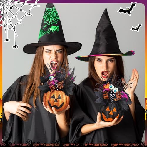 Giegxin 2 Pack Halloween Table Centerpieces Decorations 14'' x 10'' Jack O Lantern Artificial Flowers Pumpkin with Spider and Eyeball Halloween Tabletop Decor for Home Kitchen Indoor Outdoor - style: Jack O Lantern