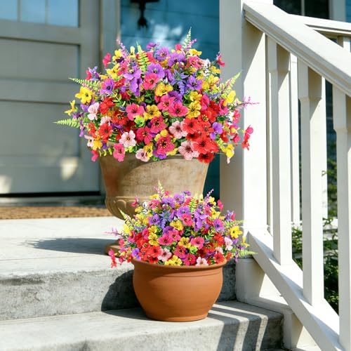 24 Bundles Artificial Flowers for Outdoors Decoration, UV Resistant Fake Silk Flowers Realistic, No Fade Faux Plastic Greenery Plants for Home Garden Patio Yard Porch Spring Decor(Multi Colors) - size: 24 Bundles