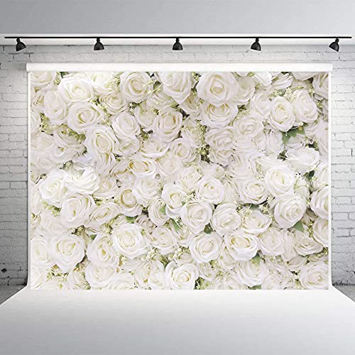 INRUI White Rose Floral Photography Backdrop Rose Theme Valentines Day Bridal Shower Party Decorations Banner (7x5FT) - size: 7x5FT