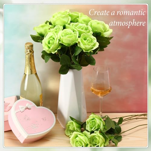 Hotop 20 Pcs Artificial Rose Flowers with Long Stem, Real Lifelike Silk Realistic Plastic Bouquet Roses Bulk for Home Decor Bridal Wedding Party Table Centerpieces Decorations(Green) - color: Green