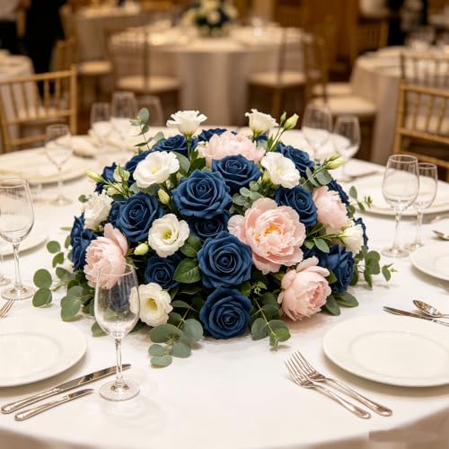 Artificial Flowers, 50pcs Artificial Rose for DIY Wedding Bouquets Centerpieces Arrangements, Navy Blue Foam Roses with Stem for Bridal Shower Party Home Decorations - color: Navy Blue, size: 50pcs