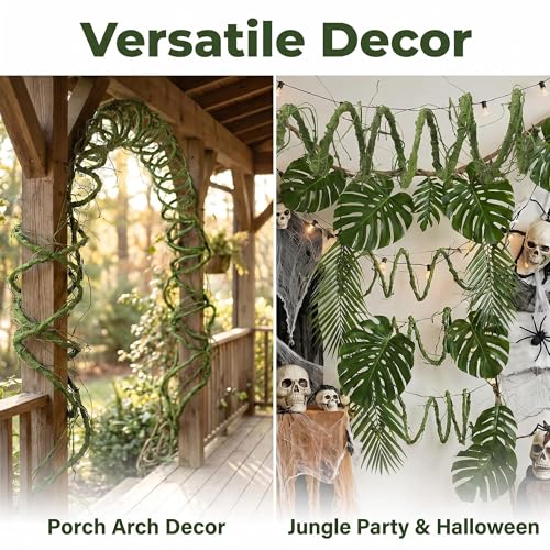 118inch Flexible Green Medium Artificial Tree Branches Fake Tree Trunk Garland Rattan Wreath Cherry Blossom Grape Vines Floral for Wall Hanging Reptile Climb Jungle Theme Party Halloween Decoration - color: Green, size: Medium