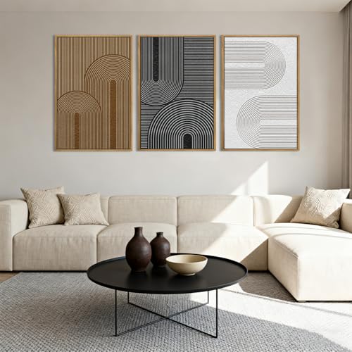 BINCUE Abstract Neutral Canvas Paintings Framed Modern Wall Art Neutral Geometric Wall Decor Modern Abstract Artwork Black and White Wall Painting Brown Pictures for Bedroom Living Room Office 16x24 Inch Set of 3 - color: Abstract Modern, size: 24"L x 16"