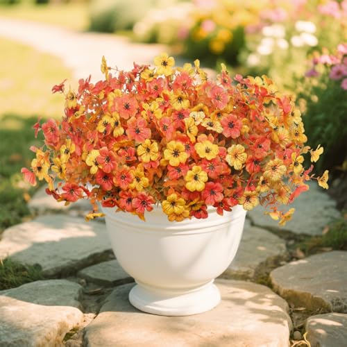 Artificial Mums for Outdoors, 12 Bundles Faux Mums for Outdoor Planters,Uv Resistant Artificial Fake Flowers Plants, Realistic Fall Decor for Porch, Patio, Yard (OrangeYellow) - color: Orangeyellow