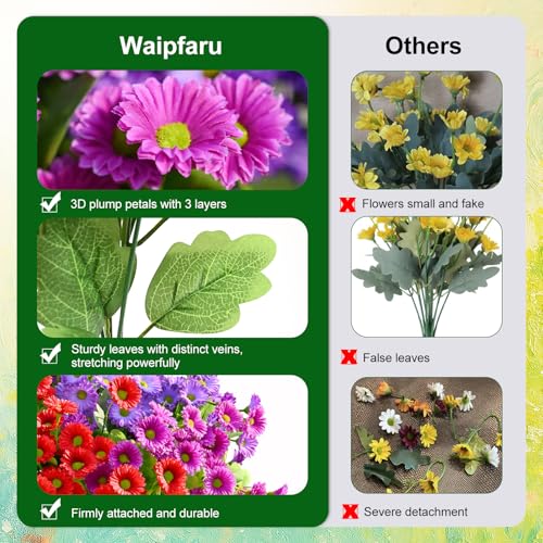 Waipfaru Artificial Flowers for Outdoors Faux Plants, UV Resistant Artificial Outdoor Flowers, Silk Daisy Realistic Fake Mums Flower for Front Porch Spring Home Planter Patio Decor, 12 Bundles, Mix - color: Red, Purple, Fuchsia, size: 12 PCS