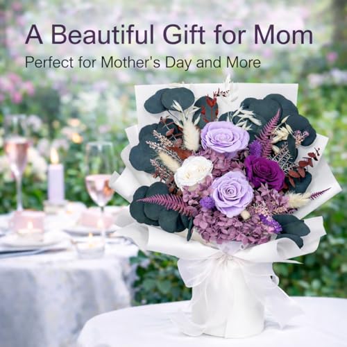 Bonsion Preserved Flowers for Delivery, Purple Rose Bouquet Gift for Women and Mom, Long Lasting Floral Arrangement for Birthday & Anniversary - color: Purple