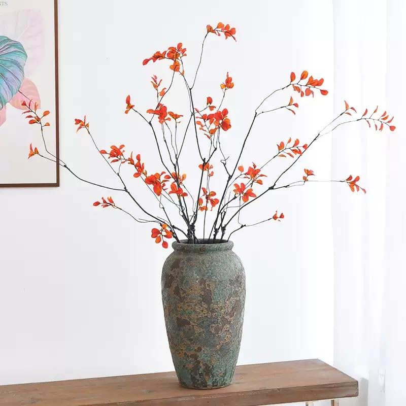 5PCS Artificial Eucalyptus Stems Faux Ficus Branches Fake Greenery for Home Office Wedding Vase Filler Shop Decoration - color: Orange