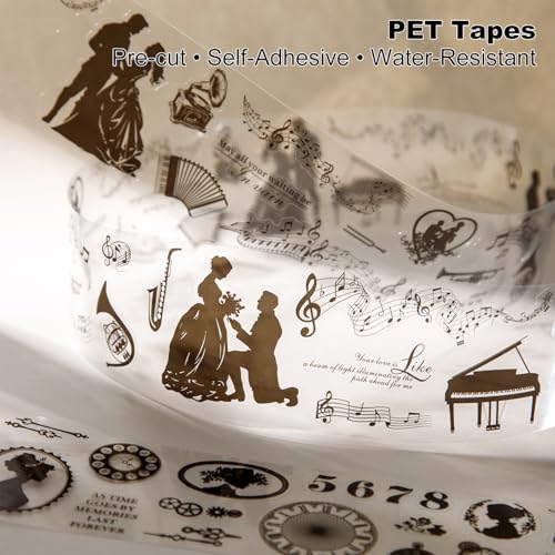 Vintage Silhouette PET Tape Set with Clip, Pre-Cut Shadow Collage Rolls for Scrapbook Journal Planner Water Bottle Phone Case Notebook Décor - color: Shimmer Silhouette