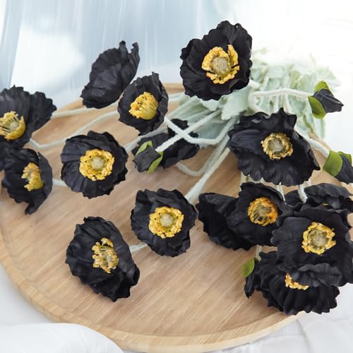 Artificial Flowers 5Pcs Poppies Flowers Artificial Silk Flowers for Home Office Wedding Outdoor Decor (Black) - color: Black