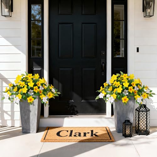 INXUGAO Artificial Hanging Faux Flowers for Outdoors Planters 2PCS Fake Flowers Silk Hibiscus Flowers for Outside Outdoor Faux Hanging Plants UV Resistant Spring Home Front Porch Decoration - color: Mt Azalea H-mix Yellow White