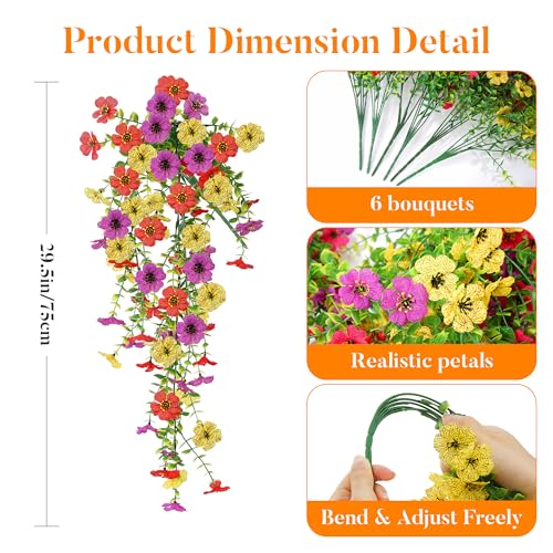 AGIRL 6 Bundles Artificial Flowers for Spring Decoration,Faux Plants for Outdoor Planters,UV & Fading Resistant Silk Fake Flowers for Garden,Patio,Porch,Yard,Farmhouse Decor - color: Mix 3 Colors (Red Yellow Purple)