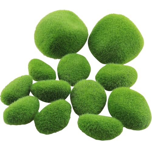 DGZZI 12PCS Artificial Moss Rocks Stone Shooting Prop Decoration Bonsai Plant Plush Small Stone for Flower Arrangement Fairytale Garden Glass Container Crafts