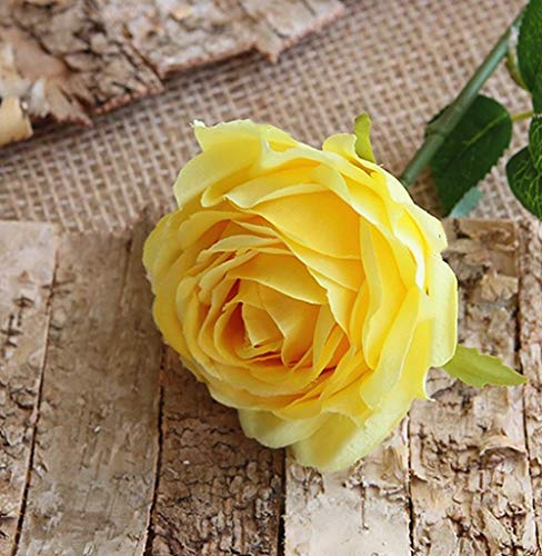 Jasion 4 Bundles Artificial Roses Flowers 10 Heads Arrangement Silk Bridal Bouquet for Home Office Parties and Wedding Decoration (Yellow 4pcs) - color: Yellow 4pcs