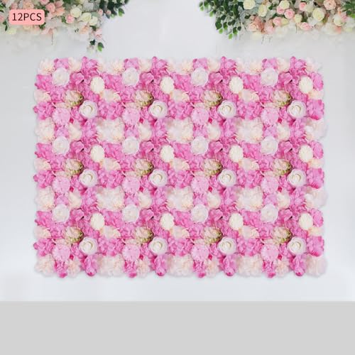 12Pcs Artificial Flower Wall Panel 15" X 15" Flower Wall Decor Backdrop Panels Floral Backdrop Wall Faux Flower Panel for Home Party Wedding Photo Backgdrop Decor (Pink, White, Deep Pink) - color: Pink, White, Deep Pink