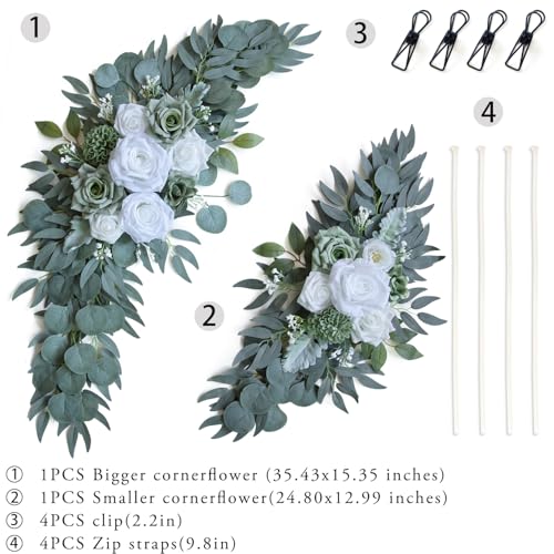 ponatia Wedding Arch Flowers (Pack of 2), Artificial Sage Green Wedding Flowers for Wedding Welcome Signs Decorations and Flower Arch for Wedding Ceremony Reception (Sage Green) - color: Sage Green