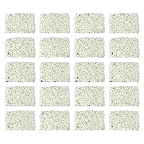 Flower Wall Panel Backdrop 20PACK 24 x 16 Inch White Artificial Hydrangea Floral Backdrop,Flower Wall Decor,Silk Rose Wall, Artificial Flower Backdrop Faux Flower Panel for Wedding - color: Milky-white-20pcs