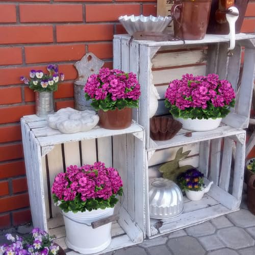 2 Pcs Artificial Geraniums for Outdoors Silk Cemetery Flowers Fuchsia Faux Flowers Geraniums for Planter Outdoor Garden Patio Grave Cemetary Vase Centerpiece Indoor Porch Decor - color: Fuchsia