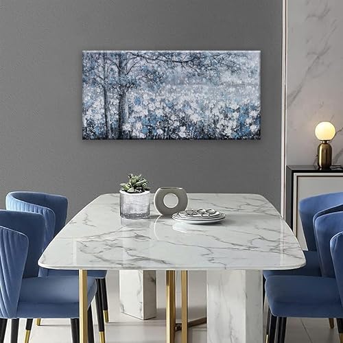 wall art canvas prints botanical wall art decor Blue And White Abstract Tree Flower Landscape dorm wall decor Artwork for Bedroom Home Office Dining Room Decoration 20''×40'' - color: grey blue, size: 40"L x 20"W
