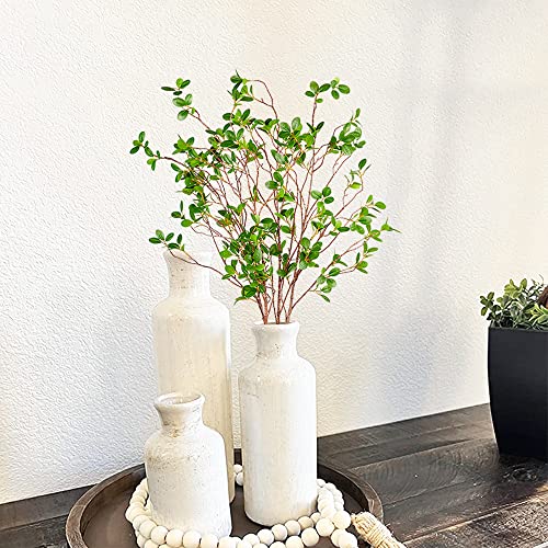 BohoSM 3 Pack Artificial Greenery Stems Branches for Vase Fake Ficus Stems Faux Stems(45"/Branches) (Green)