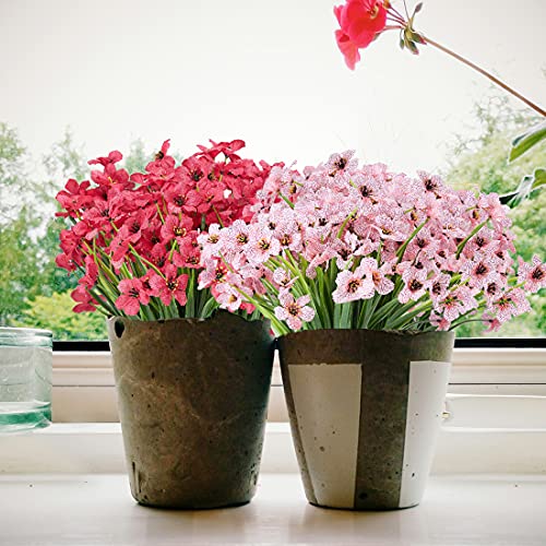 6 Bundles Artificial Orchid Flowers, Fake Artificial Greenery UV Resistant No Fade Faux Plastic Flowers for Wedding Bridal Bouquet Indoor Outdoor Home Garden Kitchen Office Table Vase(Pink) - color: Pink