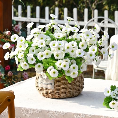 Waipfaru Artificial Flowers for Outdoors Faux Plants, UV Resistant Artificial Outdoor Flowers, White Silk Daisy Realistic Fake Mums Flower for Front Porch Spring Home Planter Patio Decor, 12 Bundles - color: White, size: 12 PCS