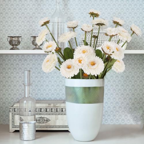 White Artificial Daisy Flowers 8pcs Faux Calendulas Flowers Silk Chrysanthemums with Stems for Floral Arrangements Home Wedding Dining Table Party Decoration(White) - color: White