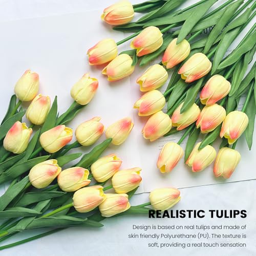 30 PCS Artificial Tulips Real Touch Tulips 13.5inch Long Stem Fake Flowers Silk Flowers for Spring Easter Mother's Day Decorations（Champagne+Pink） - color: Champagne+pink