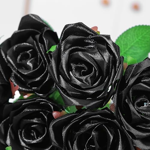 100Pcs Pre-Shaped Satin Ribbon Petals, DIY Forever Rose Making Supplies for Wedding Decor, Christmas, Mother's Day (Black) - color: 100 Pcs Black