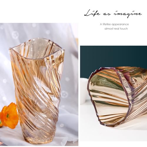Glass Vase,Elegant Spiral Decorative Centerpiece for Home, Office,Wedding, Stylish Blown Glass Flower Vase - color: Amber, size: 11.6" Hight