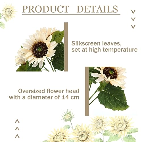 Hotop 24 Pcs White Artificial Sunflowers Realistic Fake Sunflowers Bulk Silk Faux Sunflower Decorations Vintage Farmhouse Flowers Bouquet with Long Stem for Fall Autumn Wedding Party Home Centerpieces