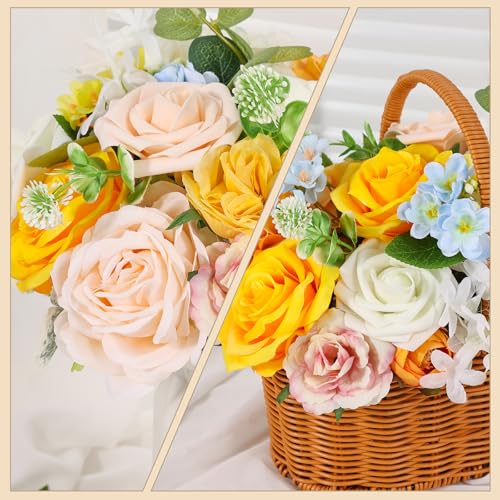 Artificial Flowers Combo Box Set Artificial Bouquets Wedding Flowers Faux Orange Flowers Roses with Stems for Wedding Centerpieces Party Home Decor - color: Orange